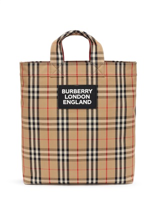 Main View - Click To Enlarge - BURBERRY - 'Artie' textured logo patch vintage check canvas tote