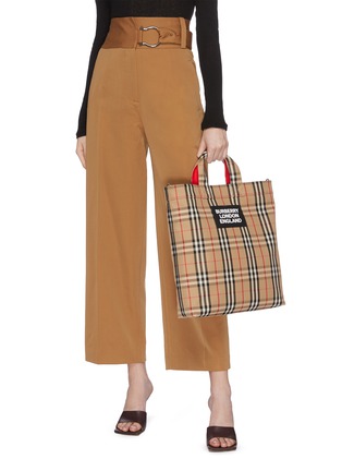 Figure View - Click To Enlarge - BURBERRY - 'Artie' textured logo patch vintage check canvas tote