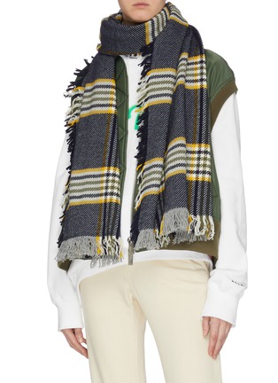 Figure View - Click To Enlarge - JOHNSTONS OF ELGIN - Check plaid Merino wool tweed scarf