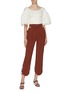 Figure View - Click To Enlarge - MAYA LI - Belted colourblock cuff strap cutout side carrot pants