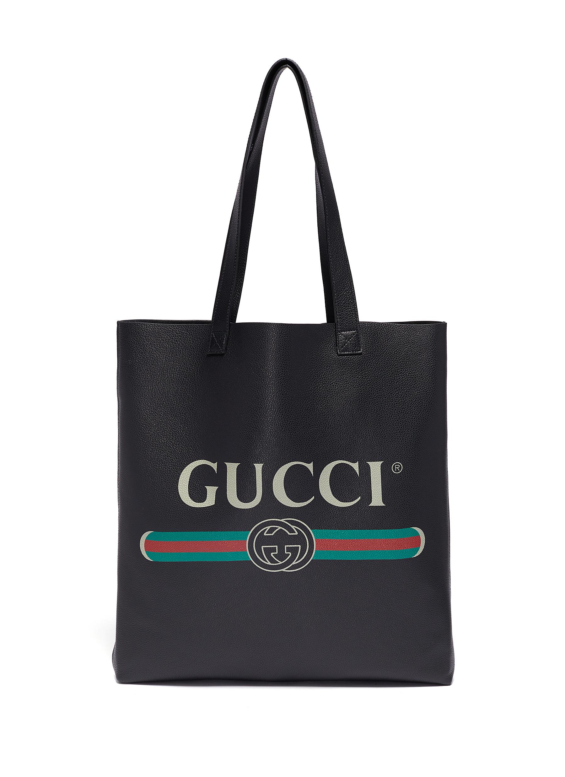 GUCCI Logo print leather tote bag