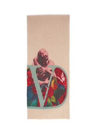 Detail View - Click To Enlarge - VALENTINO GARAVANI - Valentino Garavani Floral VLOGO print virgin wool-cashmere rib knit scarf