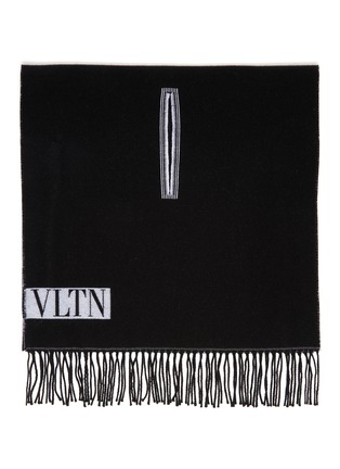 Detail View - Click To Enlarge - VALENTINO GARAVANI - Valentino Garavani VLTN intarsia fringe virgin wool scarf