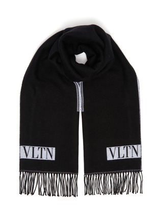 Main View - Click To Enlarge - VALENTINO GARAVANI - Valentino Garavani VLTN intarsia fringe virgin wool scarf