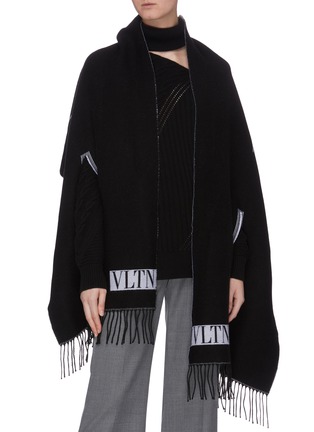 Figure View - Click To Enlarge - VALENTINO GARAVANI - Valentino Garavani VLTN intarsia fringe virgin wool scarf