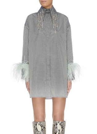 Main View - Click To Enlarge - 16ARLINGTON - Strass tassel collar feather cuff gingham check mini dress