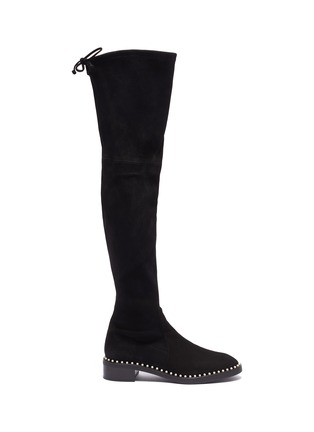 Main View - Click To Enlarge - STUART WEITZMAN - 'Lowland' faux pearl welt embellished thigh high suede boots