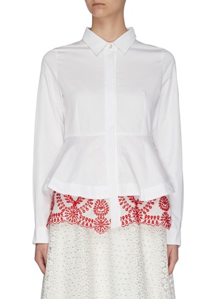 Main View - Click To Enlarge - JONATHAN LIANG - 'Pearl-Dandy' floral embroidered panel button-up shirt