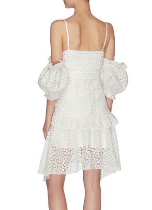 Back View - Click To Enlarge - JONATHAN LIANG - Off-shoulder balloon sleeve ruffle detail sweet alyssum floral embroidered dress