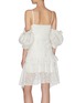 Back View - Click To Enlarge - JONATHAN LIANG - Off-shoulder balloon sleeve ruffle detail sweet alyssum floral embroidered dress