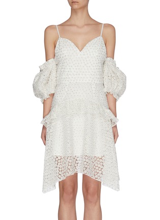 Main View - Click To Enlarge - JONATHAN LIANG - Off-shoulder balloon sleeve ruffle detail sweet alyssum floral embroidered dress