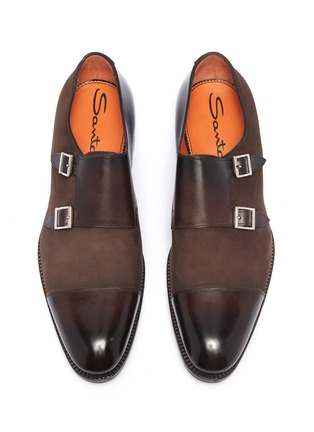 Detail View - Click To Enlarge - SANTONI - 'Carter' double monk strap panelled leather loafers