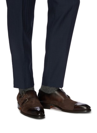Figure View - Click To Enlarge - SANTONI - 'Carter' double monk strap panelled leather loafers