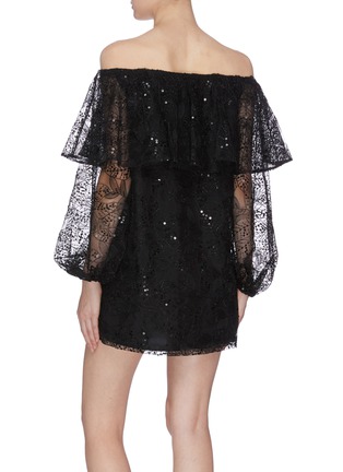 Back View - Click To Enlarge - ROTATE - 'Number 30' sequin tiered floral lace off-shoulder dress