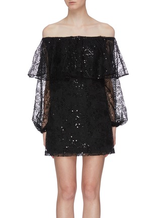 Main View - Click To Enlarge - ROTATE - 'Number 30' sequin tiered floral lace off-shoulder dress