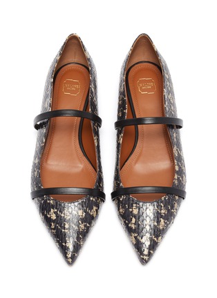 Detail View - Click To Enlarge - MALONE SOULIERS - 'Maureen' houndstooth print snakeskin leather strappy flats