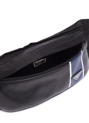 Detail View - Click To Enlarge - PRADA - Stripe leather panel nylon bum bag
