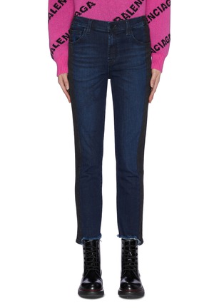 Main View - Click To Enlarge - J BRAND - 'Ruby' contrast outseam cigarette frayed cuff cropped jeans