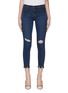 Main View - Click To Enlarge - J BRAND - Ripped knee frayed cuff cropped boot cut skinny jeans