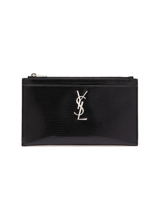 Main View - Click To Enlarge - SAINT LAURENT - 'Monogramme' lizard embossed patent leather pouch