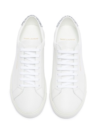 Detail View - Click To Enlarge - SAINT LAURENT - 'Andy' perforated leather glitter embellished sneakers