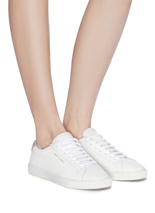 Figure View - Click To Enlarge - SAINT LAURENT - 'Andy' perforated leather glitter embellished sneakers