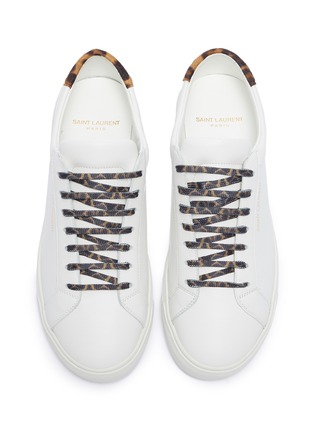 Detail View - Click To Enlarge - SAINT LAURENT - 'Andy' contrast lace leopard print pony effect patch leather sneakers