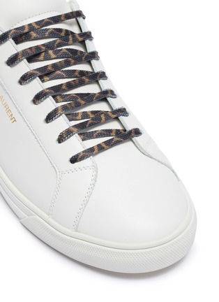 Detail View - Click To Enlarge - SAINT LAURENT - 'Andy' contrast lace leopard print pony effect patch leather sneakers