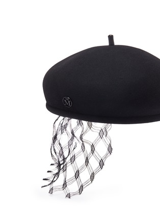 Detail View - Click To Enlarge - MAISON MICHEL - 'Bonnie' lace veil rabbit furfelt beret hat