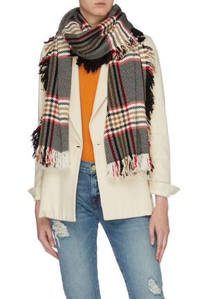 Figure View - Click To Enlarge - JOHNSTONS OF ELGIN - Check plaid Merino wool tweed scarf