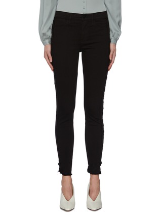 Main View - Click To Enlarge - FRAME - 'Le High Skinny' raw stagger side stripe jeans