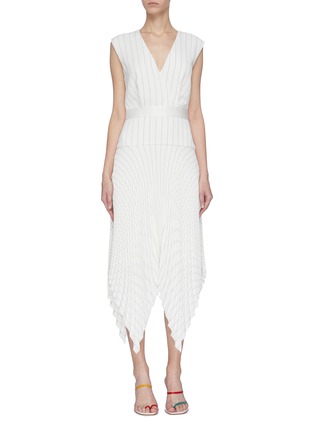 Main View - Click To Enlarge - DION LEE - V neck pin stripe pleated handkerchief dress