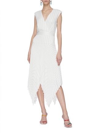 Figure View - Click To Enlarge - DION LEE - V neck pin stripe pleated handkerchief dress