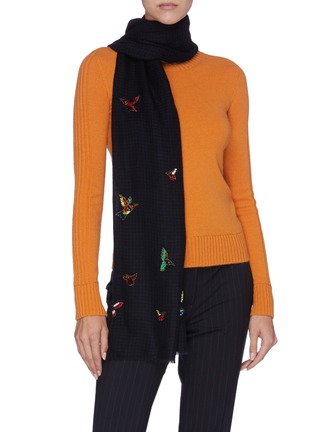 Figure View - Click To Enlarge - JANAVI - 'Birds' bead embroidered check plaid scarf