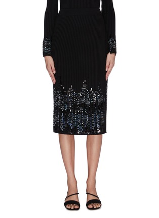 Main View - Click To Enlarge - SIMKHAI - 'Novelty' ribbed knit sequin embellished front slit skirt