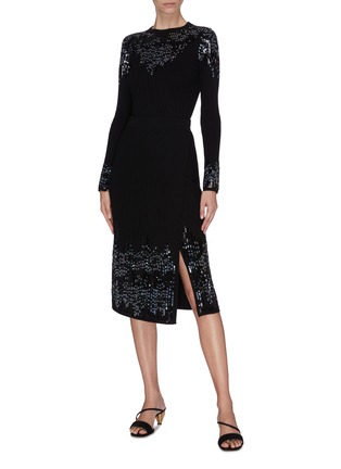 Figure View - Click To Enlarge - SIMKHAI - 'Novelty' ribbed knit sequin embellished front slit skirt