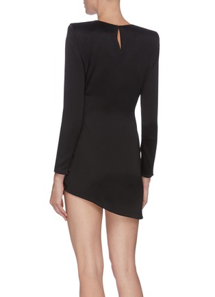 Back View - Click To Enlarge - SAINT LAURENT - Padded shoulder pleated side button asymmetric dress
