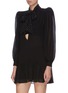 Front View - Click To Enlarge - SAINT LAURENT - Padded shoulder puff sleeve pussybow neck dress