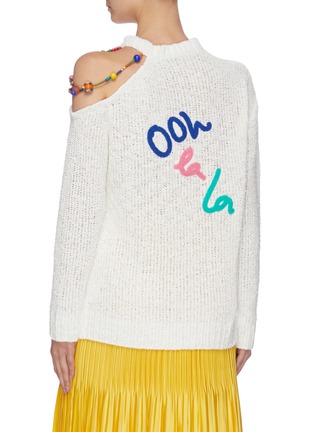 Back View - Click To Enlarge - MIRA MIKATI - 'Ohh Lala' open shoulder slogan floral embroidered sweater