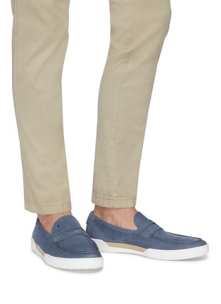 Figure View - Click To Enlarge - TOD’S - Raffia nubuck penny loafers