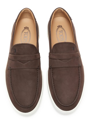 Detail View - Click To Enlarge - TOD’S - Raffia nubuck penny loafers