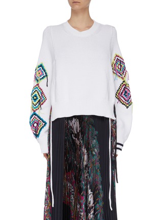 Main View - Click To Enlarge - MRZ - 'Paricollo Ricamo' fringed embroidered sleeve sweater