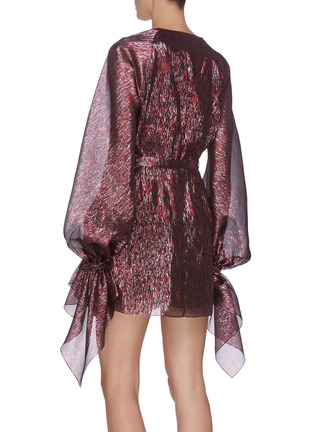 Back View - Click To Enlarge - ROLAND MOURET - 'Hamberg' belted metallic glitter sheer dress