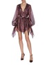 Figure View - Click To Enlarge - ROLAND MOURET - 'Hamberg' belted metallic glitter sheer dress