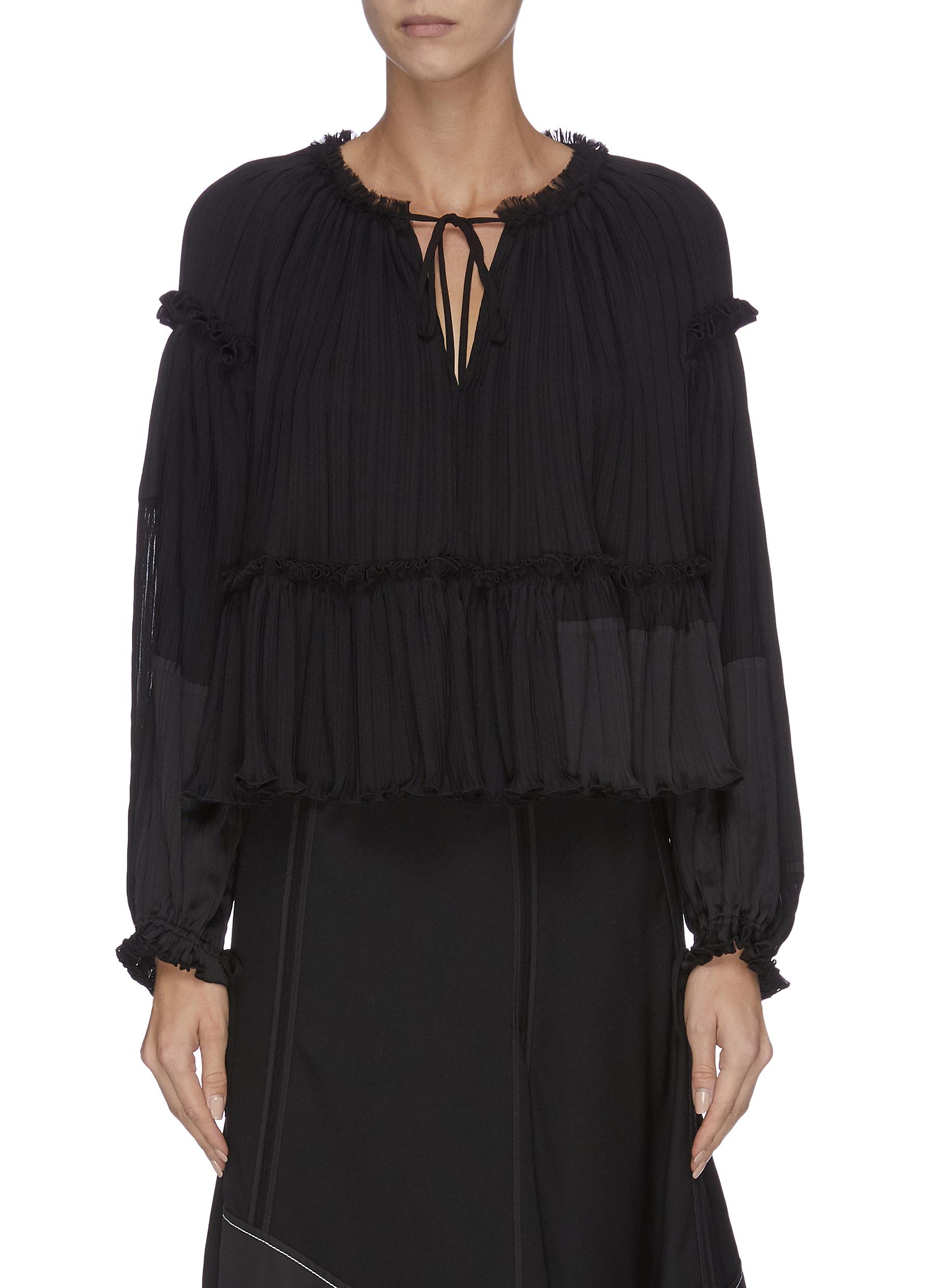 Neck tie gathered pleated ruched sleeve top by 3.1 Phillip Lim