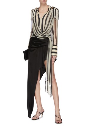 Figure View - Click To Enlarge - MONSE - Regalia' stripe silk chiffon wrap top