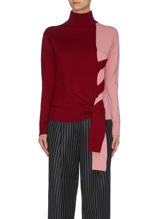 Main View - Click To Enlarge - MONSE - Colourblock twist side drape sweater