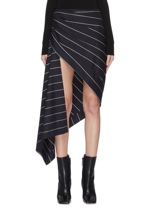 Main View - Click To Enlarge - MONSE - Asymmetric pinstripe wrap skirt