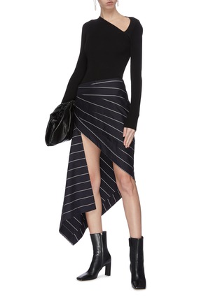 Figure View - Click To Enlarge - MONSE - Asymmetric pinstripe wrap skirt