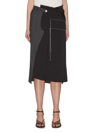 Main View - Click To Enlarge - MONSE - Contrast topstitch asymmetric pleated skirt